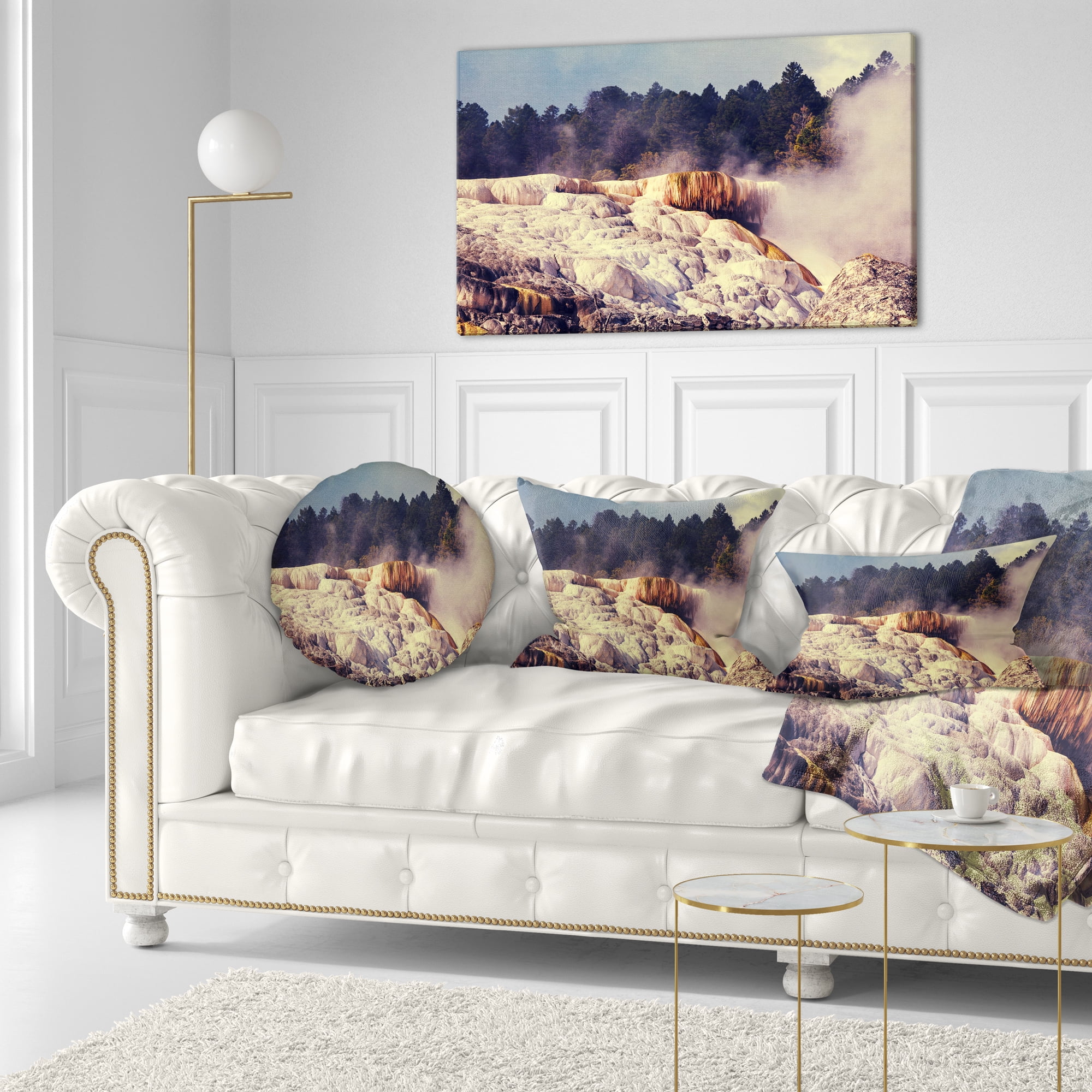 Designart Mammoth Hot Springs View - Landscape Printed Throw Pillow - 12x20