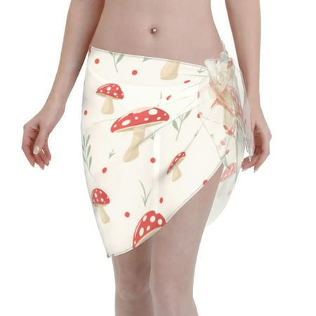 Ocsxa Flat Mushrooms Print Sarong Coverups For Women Bathing Suit Wrap Swimsuit Skirt Beach Bikini Cover Up Swimwear