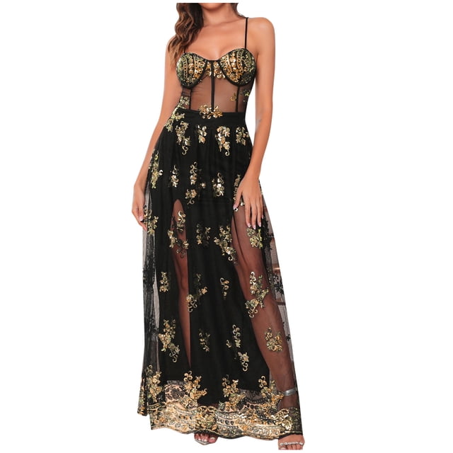Vestido Sexy para Mujeres Fiesta de Moda Impresión Lentejuelas Cremallera Ventilación Camis sin Mangas Vestido con Cuello en V