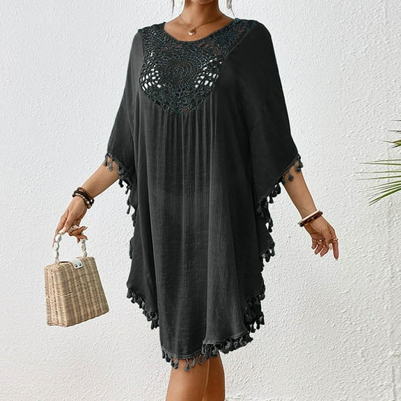 Women's Beach Top With Crochet Patchwork Tassel Swimsuit And Bikini Outerwear Swim Cover up for Women Long Facial Cover Ups Women's Swimwear Cover Ups Dress Cover up Romper Romper Cover Ups for