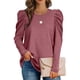 thumbnail image 3 of Top de corte informal para mujer, cuello redondo, mangas abullonadas, Color puro, transpirable, Top para mujer para ir de compras, rojo pardusco XL, 3 of 6