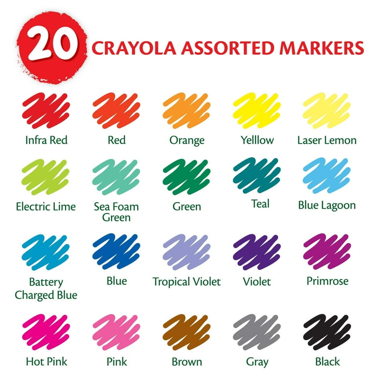 Crayola 20 Count Broad Line Markers, School Supplies, Classic Colors