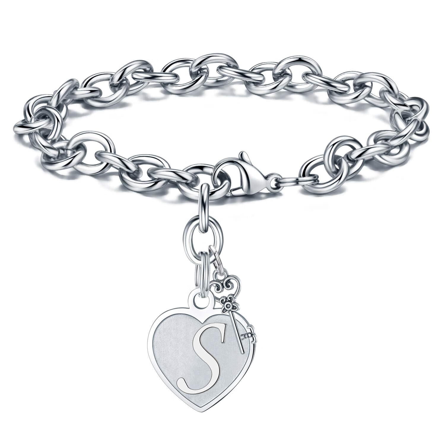 AUNOOL Heart Initial Bracelets for Women Heart Dainty Stainless Steel ...