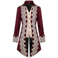 thumbnail image 1 of Hauts pour Hommes Hauts Unis Patchwork Motif Dentelle Manches Longues Manteau Rétro Élégant Formel Col à Revers Manteaux d'Hiver Gothique Manches Roulées Robe Hauts (Vin,2TG), 1 of 7