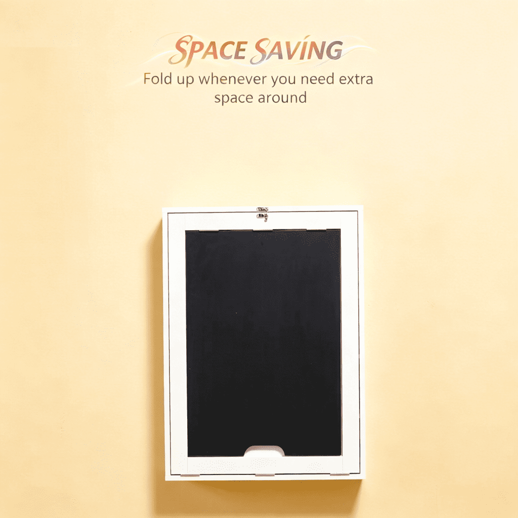 Wall Mounted Foldable Convertible Desk with Side Blackboard, P2 MDF Space Saving Floating Writing Computer Table with Multi Storage Shelves for Small Room