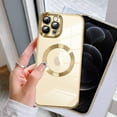 thumbnail image 4 of Magnetic Clear for iPhone 12 Pro Case with Camera Lens Protector [Compatible with MagSafe] Luxury Plating Bumper Soft TPU Shockproof Protective Slim Phone Cover for Women Girls-Gold, 4 of 12