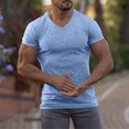 thumbnail image 5 of USNSM Men's Muscle T Shirts Stretch Short Sleeve V Neck Bodybuilding Athletic Workout Gym Tee Shirts Ribbed Knit Shirt Blue L, 5 of 8