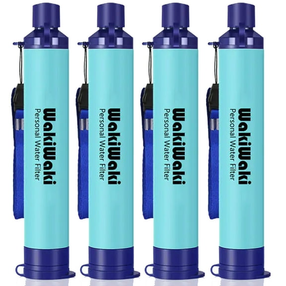 WakiWaki Survival Gear Water Filter Straw 4 Stage Filtration Reduces Harmful Substances Odors From Water, Great for Hiking, Camping, Emergency, 4 Pack