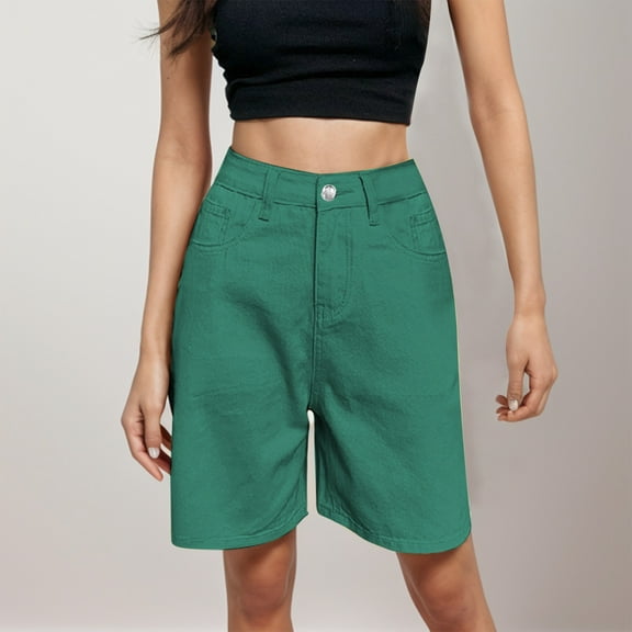 Ediodpoh Women's Fashionable Capris Spring and Summer Button up High Waisted Wide Leg Shorts Womens Shorts Green L