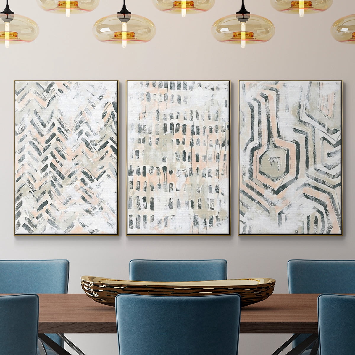 Sand Glyphs I - Framed Premium Gallery Wrapped Canvas L Frame 3 Piece Set - Ready to Hang