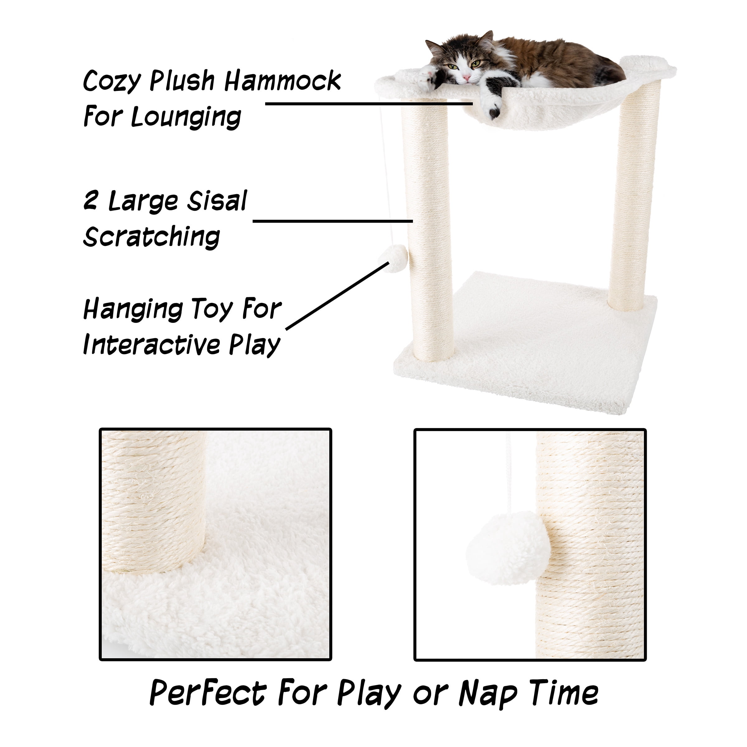 PETMAKER Cat Hammock with Scratching Posts for Indoor Cats (White)