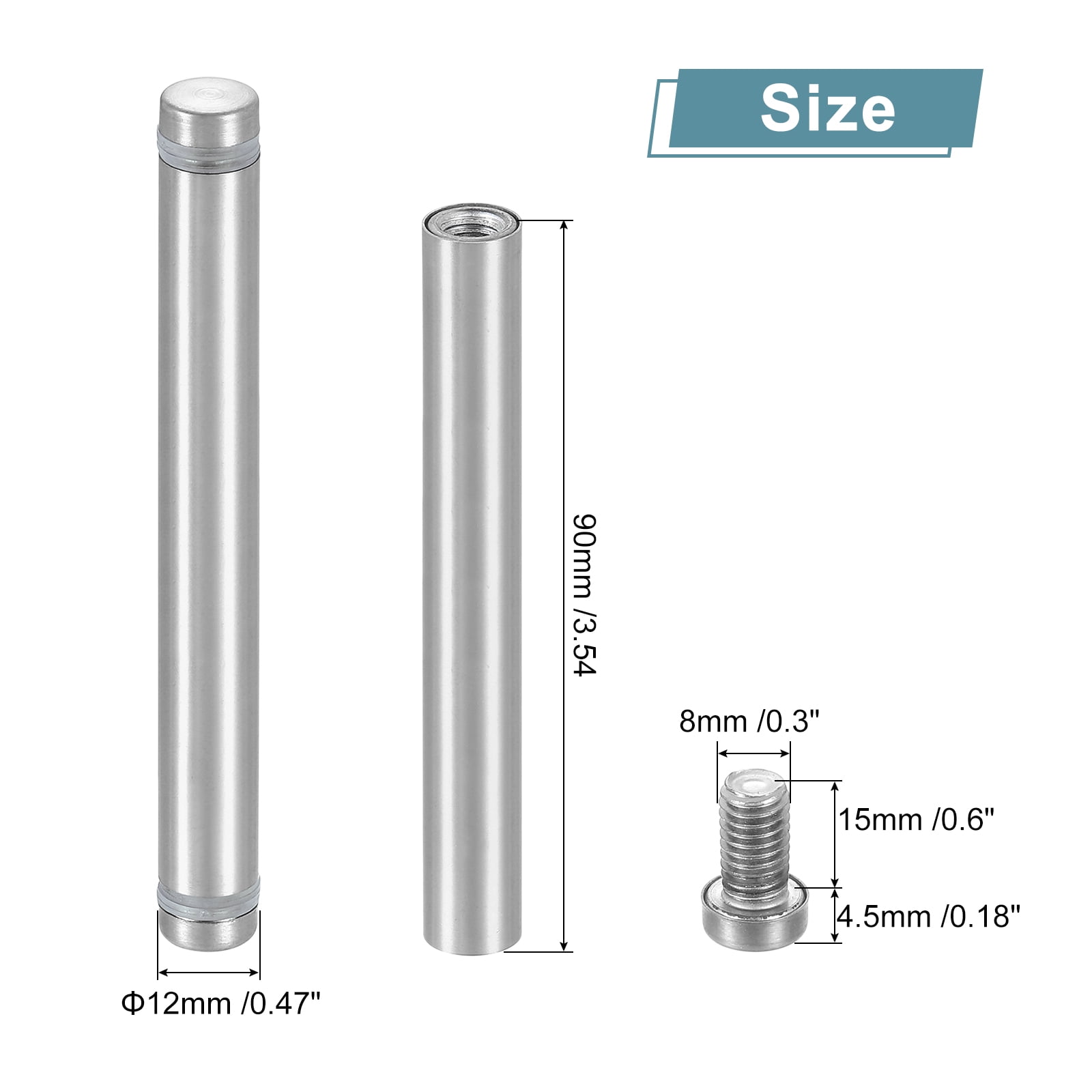 Uxcell 12 Pack Sign Standoff Screws, 1/2"x4" Stainless Steel Advertising Screws, Silver
