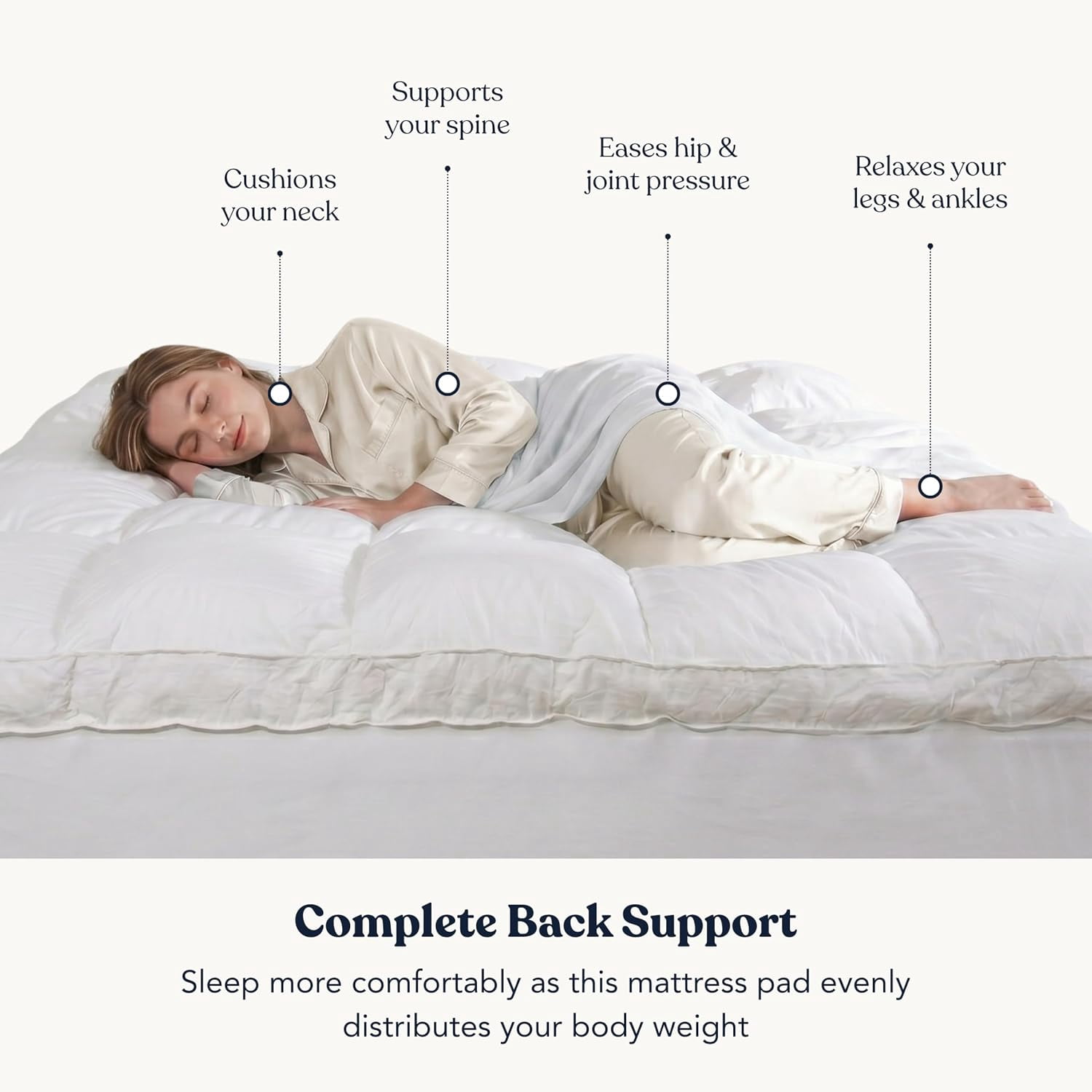 Delara Extra Plush Down Alternative Mattress Pad, 1350 GSM Snow Microfiber Fill, GOTS Certified Organic Cotton Shell, Baffle Box, Hypoallergenic, Vegan, Not Waterproof, 20" Deep Pocket - King 78"×80"
