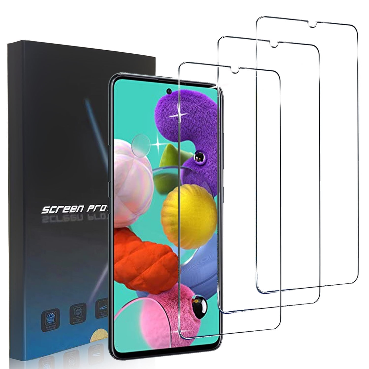 Zonyee [3 Pack] Clear Tempered Glass Screen Protector Compatible for Samsung Galaxy A51 6.5-inch, Scratch Resistant, Easy Install, Bubble-Free