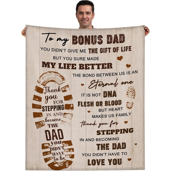 LHSHID to My Bonus Dad Blanket Stepdad Gifts from Daughter Son Soft Cozy Lightweight Throw Blanket Sofa Travel Couch for Fathers Day Birthday Christmas Thanksgiving Day 30"x40"