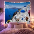thumbnail image 2 of Greek Village on a Cliff with the Sea Serene Coastal Wall Art for Ocean Lovers Coastal Decor Housewarming Gift Tapestry Wall Hanging for Living Room and Bedroom, 2 of 7