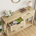 thumbnail image 5 of Rattan Console Table with 2 Storage Drawers, Rattan Entryway Table with Natural Rattan Sliding Door, Console Sofa Table for Living Room, Study, Entryway Or TV Wall, 5 of 8