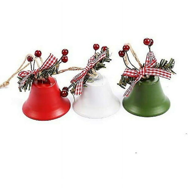 Campanas de metal JanHm adornos de árbol colgante de Navidad color blanco rojo verde Diámetro 12 x 5,5 x 5,5 cm 6 piezas