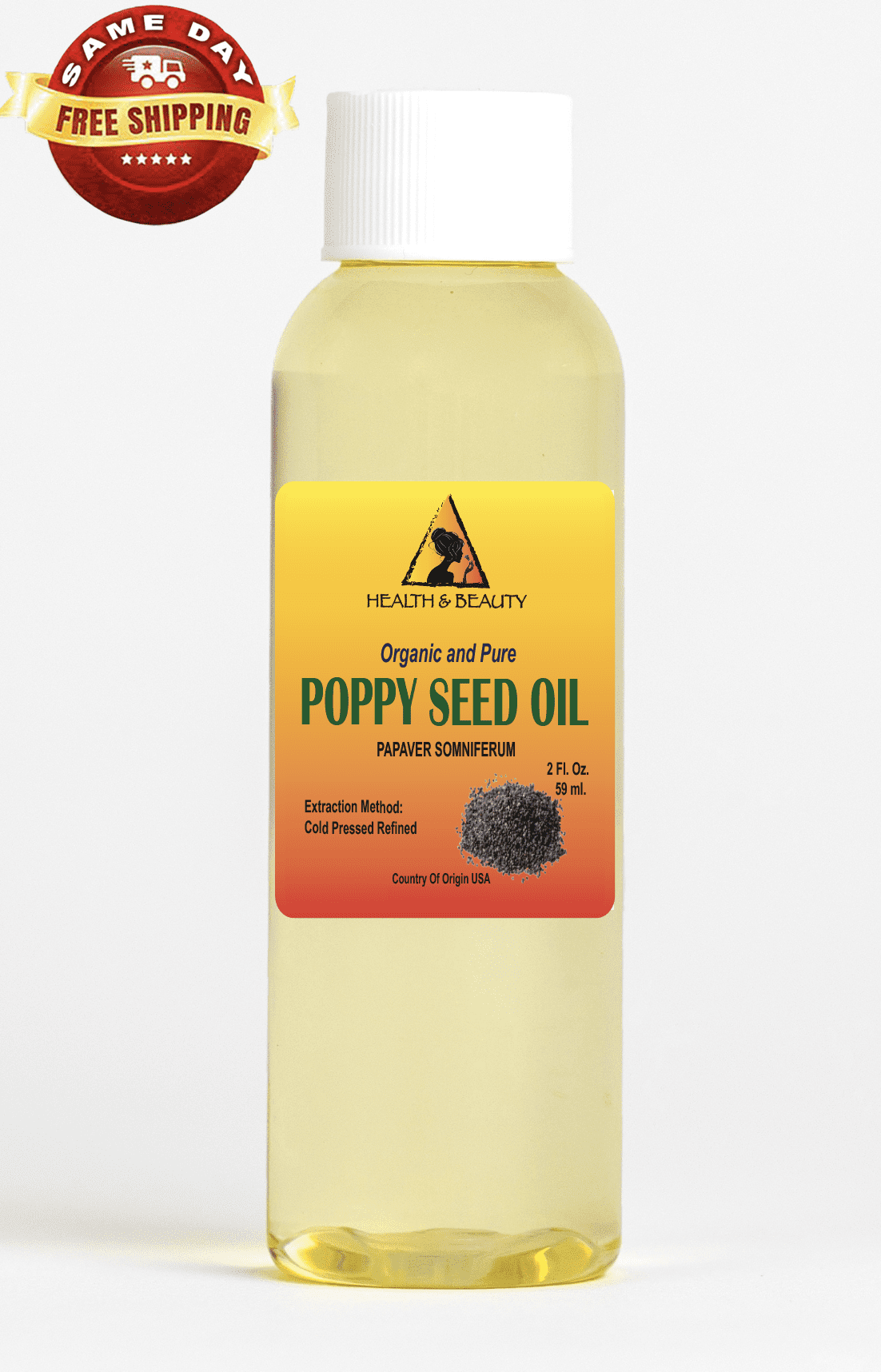 Poppy seed oil refined organic cold pressed 100% pure natural 2 oz