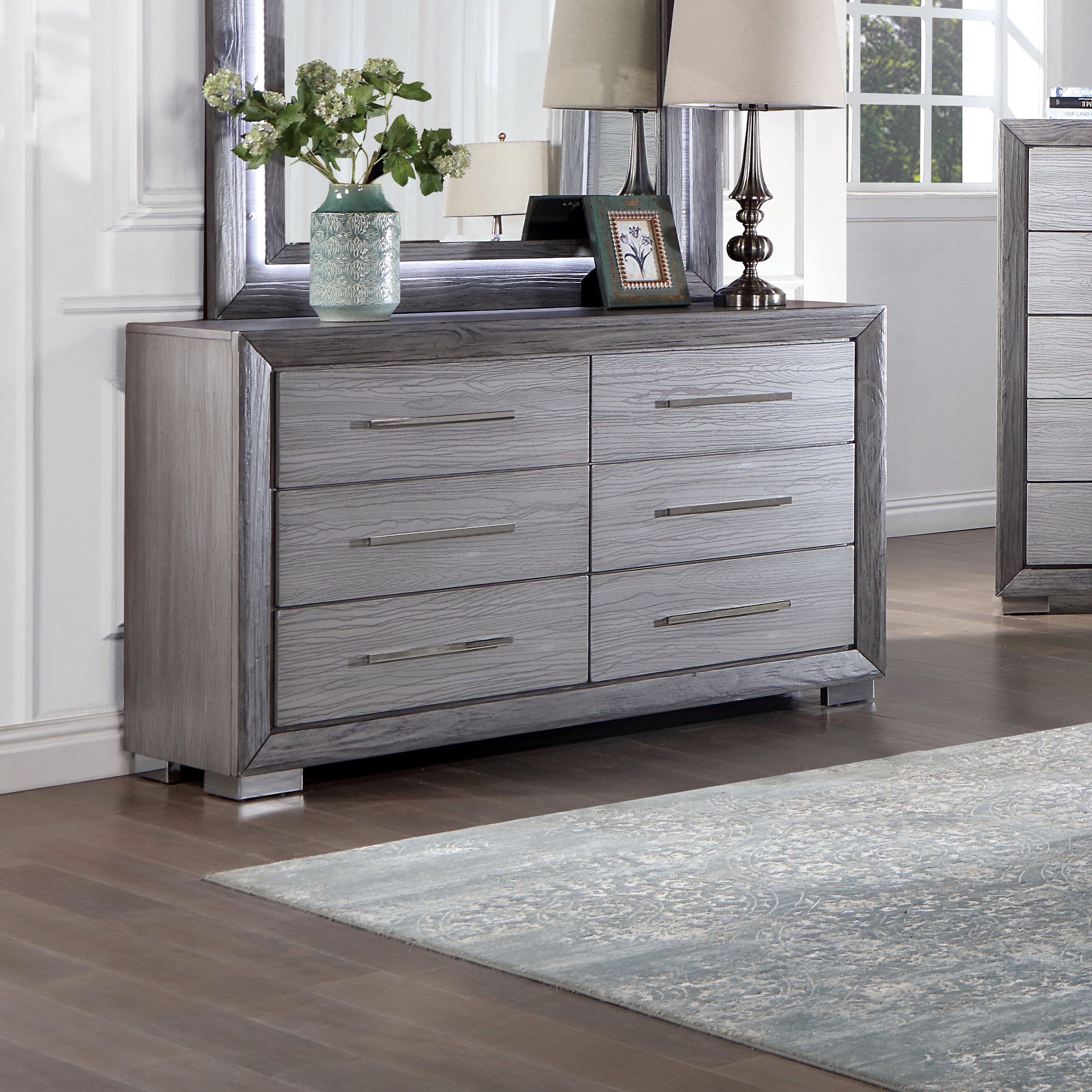 Furniture of America Lima Transitional 6-Drawer Adult Dresser, Gray