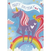 Paper House Productions Unicorn with Flocked Surface on Rainbow Birthday Card For Kids