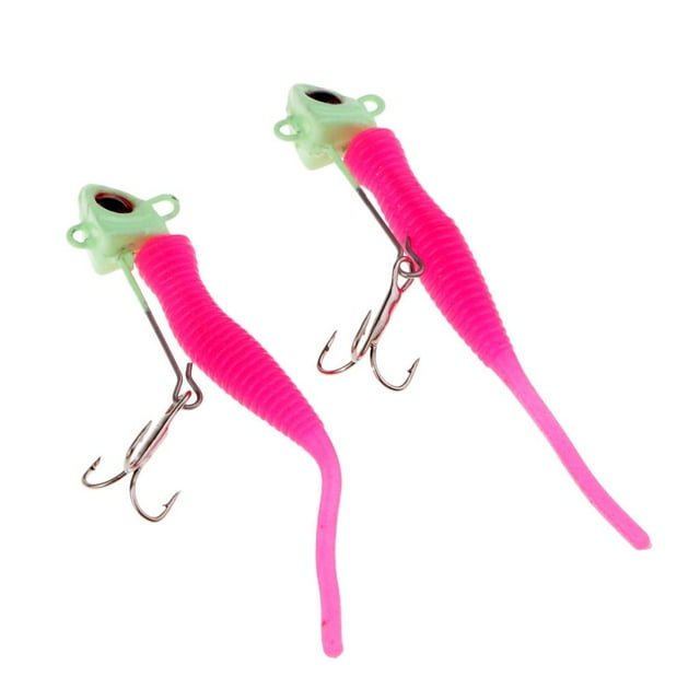 2pcs Mini Gusanos Luminosos Cabeza Pntil Señuelos Aplicable a Varios Buen Ayudante Pesca , Rosado, L L Macarena Luminous Lead Head Jigs