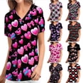 thumbnail image 3 of DPTALR Chemisier pour Femmes Uniforme Vêtements de Travail Imprimé V Cou Manches Courtes Tops avec Poche, 3 of 5