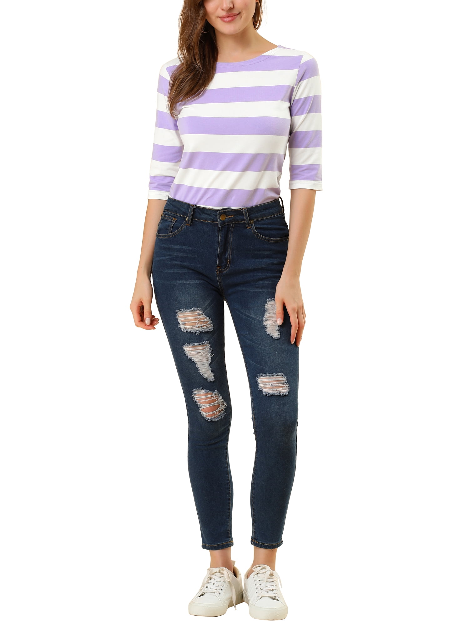 DARING DIVA Women's Halloween Costume Boat Neck Top T-Shirts M White Purple