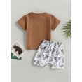 thumbnail image 5 of Baby Boy Summer Clothes Letter T Shirt 6M 12M 18M 24M 3Y Cow Print Retro Boho Jogger Pants Toddlers Country Cowboy Shorts Set, 5 of 10