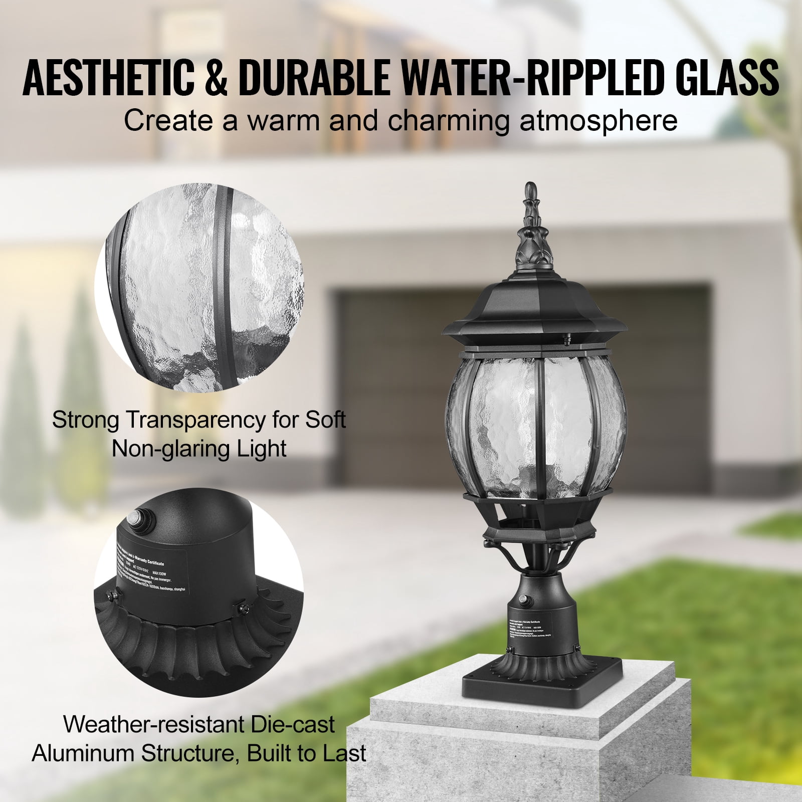 KFFKFF 2 Set Twilight to Sunrise Outdoor Post Light, 20.87 in, Weather-Resistant Lamp Post Lights with 3.5 in Pier Mount Base Glass Cover, Surge-Resistant Outdoor Pole Lights