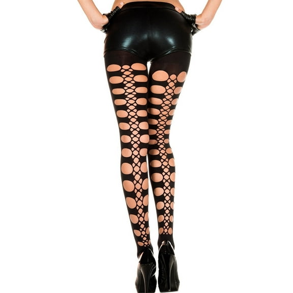 Music Legs Women's Women's Hole and net spandex opaque tights 50443-BLACK