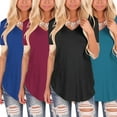 thumbnail image 4 of Uhndy Women's Short Sleeve V-Neck Loose Casual Solid Color T-Shirt Summer Top, Women's Short Sleeve V-Neck Shirt, Women's Basic/Solid Color T-Shirt锛孭urple L, 4 of 5