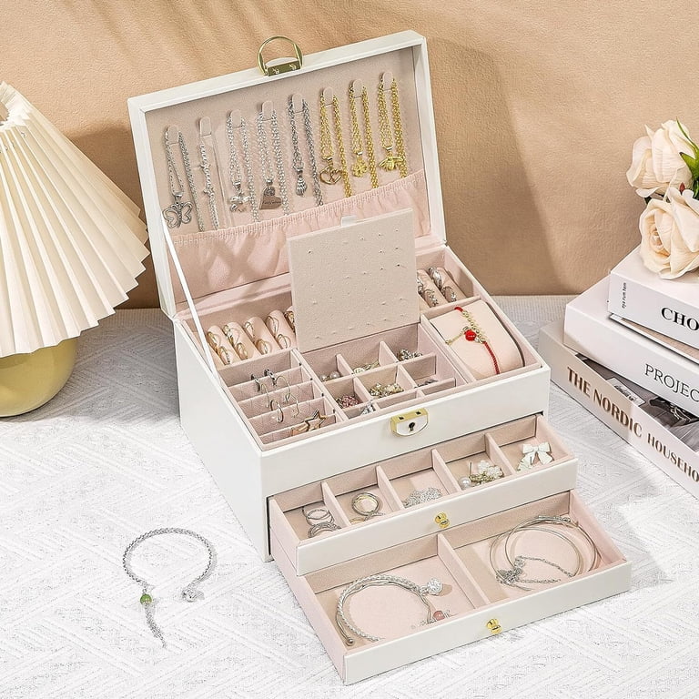 Gogcaro 3-Layer Jewelry Box with Lock and Mirror photo 8
