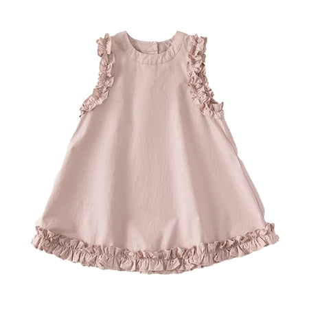 LYMAYTER Toddler Baby Girls Sleeveless Ruffle Dresses Kids Princess Casual Beach Tutu Sundress Skirt 1-8T
