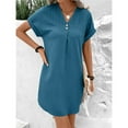 thumbnail image 5 of 2025 Casual Summer T Shirt Dress for Women Solid Color Short Sleeve V Neck Mini Shift Dresses with Pockets, 5 of 8