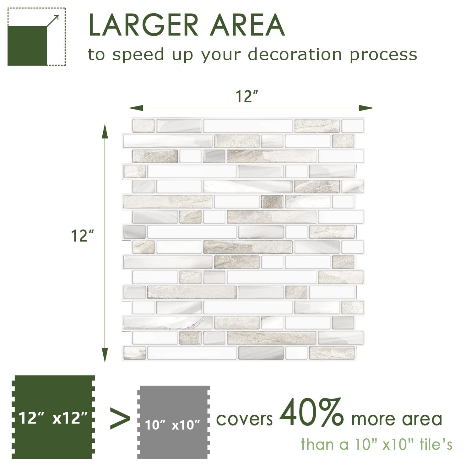 Thicker Design Peel And Stick  Self Adhesive On Tile Backsplash For Kitchen Bathroom Beige & White 12"*12" 10 Sheets