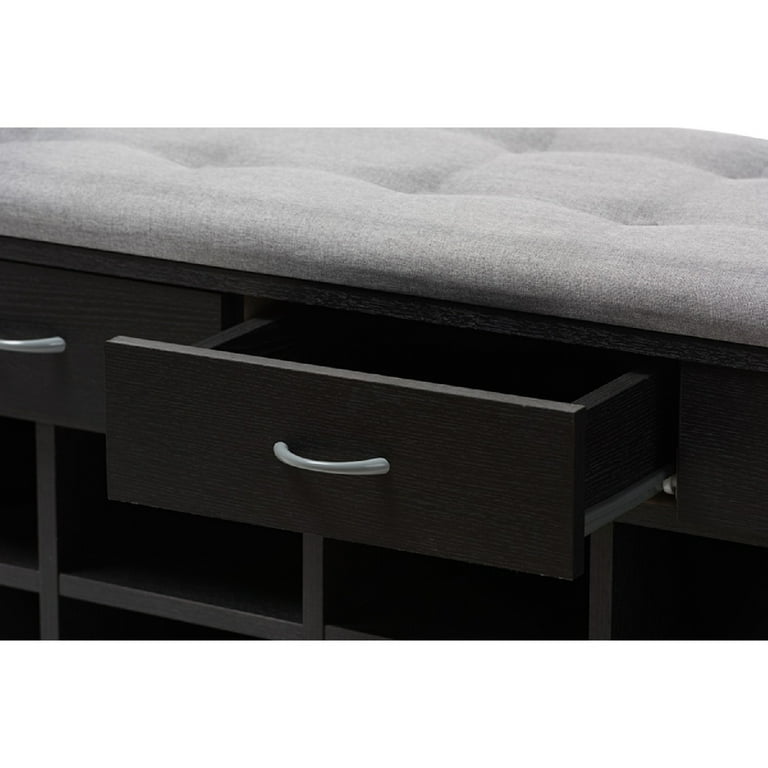 Baxton studio espresso finished grey fabric upholstered entryway bench discount
