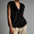 thumbnail image 2 of Sewkxo Women's Fuzzy Sleeveless Knit Cardigan Vest, V Neck Button Down Fluffy Sweater Vest Casual Layering Waistcoat for Fall Winter,Black L, 2 of 5
