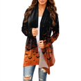 thumbnail image 2 of Halloween Cardigan for Women Pumpkin Long Sleeve Cardigan Fall Open Front Cardigan Halloween Print Medium Length Coat,Ginger,2XL, 2 of 8