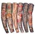 thumbnail image 1 of 6 medias con mangas para tatuajes, tatuajes temporales falsos, funda elástica de protección solar para hombre y mujer, 1 of 5