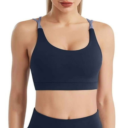 Yyeselk Sports Bras for Women Backless No Underwire Push Up Bra Crisscross Back High Impact Fitness Workout Yoga Bra Crop Tank Tops Blue XXL