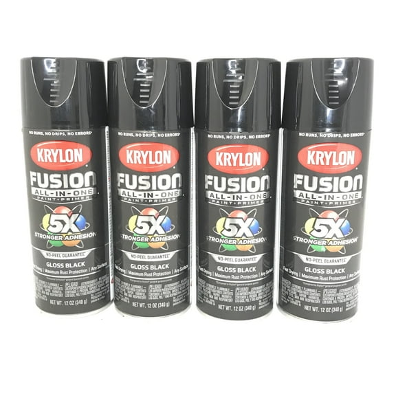 KRYLON 2702-4 PACK GLOSS BLACK All-In-One Fusion Paint & Primer - No Peel - 12 oz Aerosol