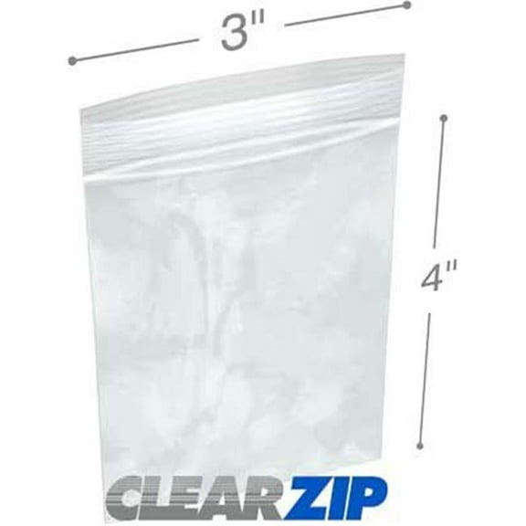 International Plastics CZ20304 3 x 4 in. ClearZip Lock Bags, 0.002 Gauge - Case of 1000