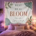 thumbnail image 2 of Rest Heal Bloom Typography with Green Leaves, Calming Watercolor Style for Motivational Decor Lovers, Wall Art, Thank You Gift, Tapestry Wall Hanging for Bedroom and Dorm, 2 of 7