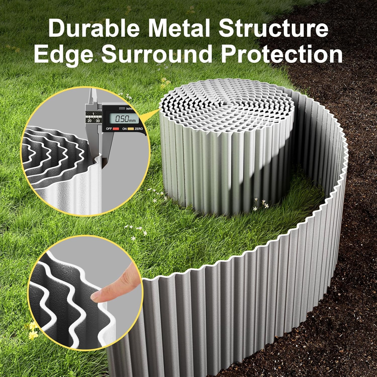 Land Guard Corrugated Garden Edging Border,10" x 50' Landscape Paver Edging, Tall Landscape Edging, Fence for Garden, Flower Bed, Lawn and Landscape Edging (Silver)