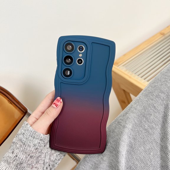 Stylish Phone Case for Samsung Galaxy S24 Ultra, Gradient Color Design Wave Frame Cover Shockproof Anti-Scratch Drop Protective Slim Fit Bumper Case for Girls Women, Blue