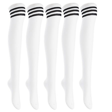

Big Girls Women s 5 Pairs Thigh High Cotton Boot Socks. Fancy Design Splendid Colors Size 6-9 (White) T1022-5p1c5