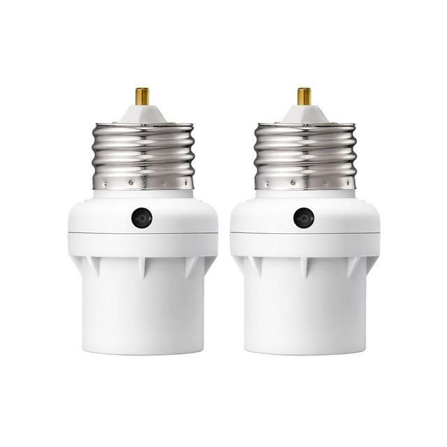 Light Sensor Socket, Dusk to Dawn Light Socket Adapter, 360° Sensor Rotation, E26/E27 Light Bulb Sockets for Porch Light, Wall Light, Compatible with LED/INC/CFL/Halogen Bulbs, 2 Pack