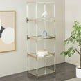 thumbnail image 2 of DecMode 22" x 70" Silver Metal Cube Shaped 4-Tier Shelving Unit with Clear Glass Top and Acrylic Legs, 1-Piece, 2 of 13