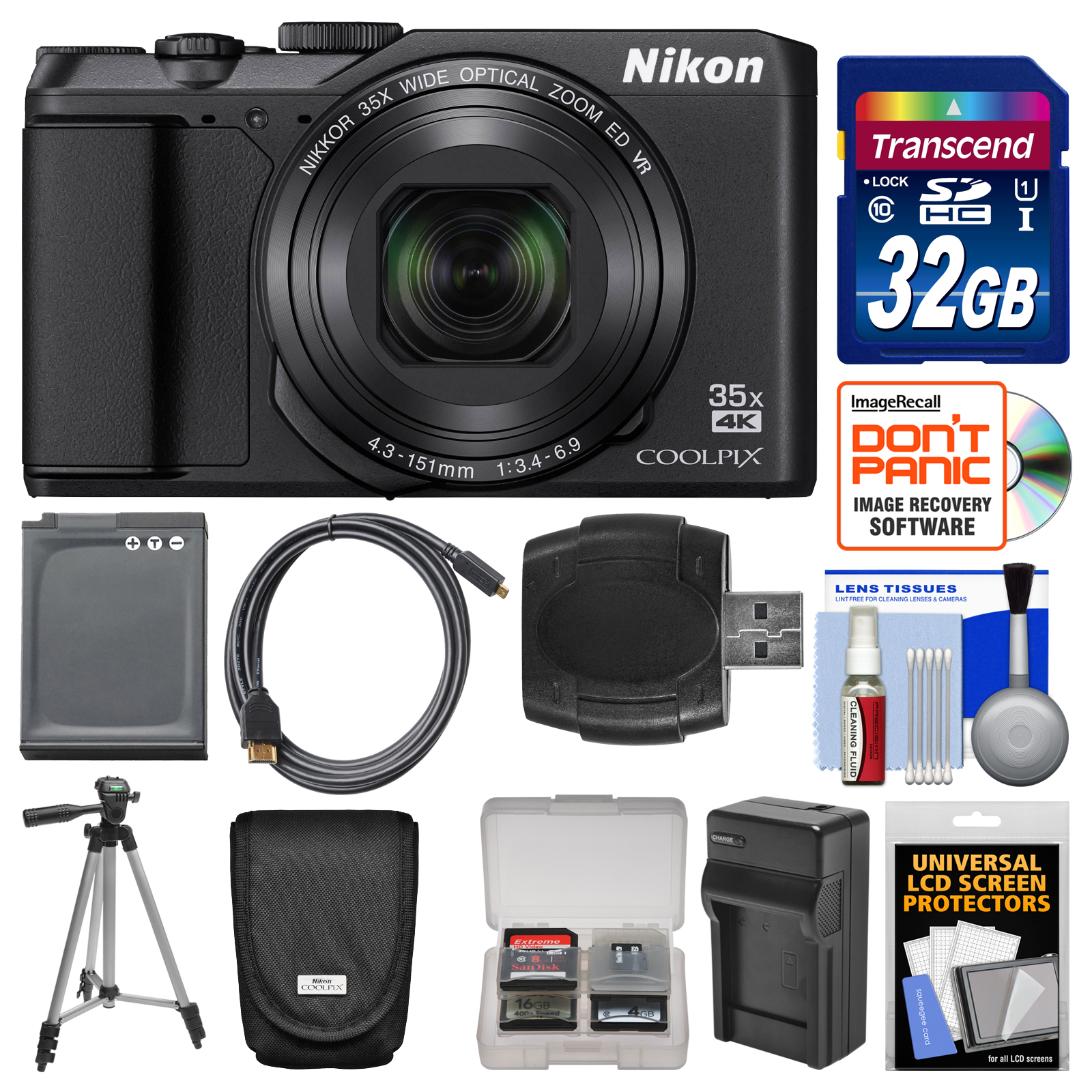 Nikon Coolpix A900 4K WiFi Digital Camera (Black) with 32GB Card